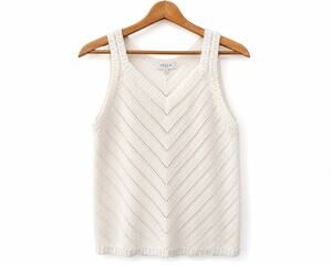 Isela Pointelle Knit Tank Top Ivory Chevron Sweater Vest Women's Medium